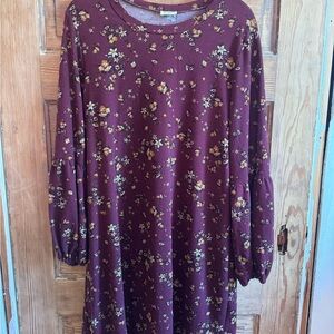 Willow Floral Long Sleeve Dress - Burgundy and Yellow